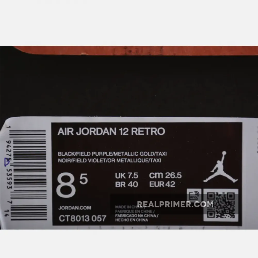 AIR JORDAN 12 RETRO BLACK/FIELD PURPLE/METALLIC GOLD/TAXI CT8013-057