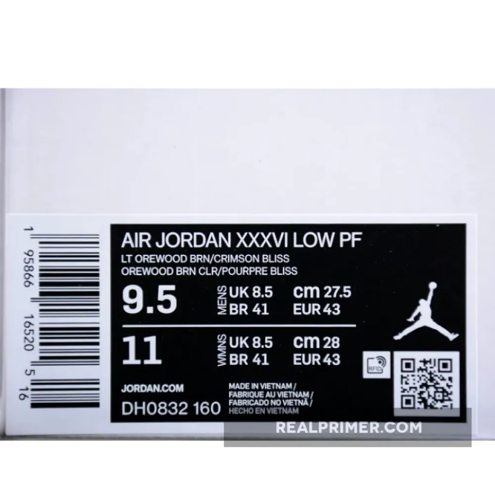 AIR JORDAN 36 LOW PF GROUND UP LIGHT OREWOOD BROWN/CRIMSON BLISS/BLACK DH0832-160