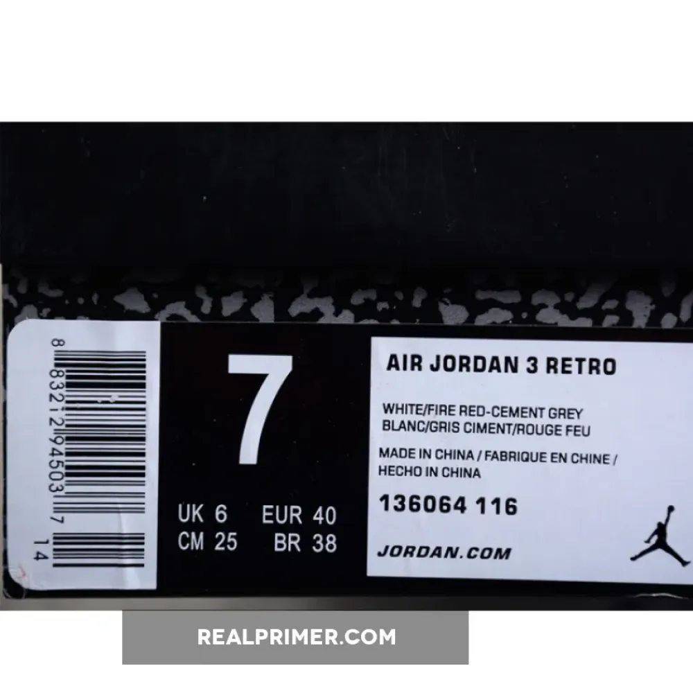 AIR JORDAN 3 RETRO HALL OF FAME WHITE/CEMENT GREY-BLACK-FIRE RED 136064-116