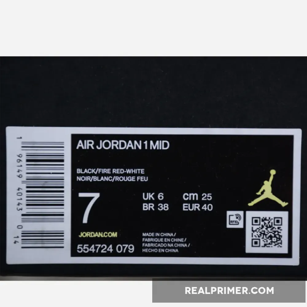 CJ AIR JORDAN 1 MID BRED TOE BLACK/WHITE/FIRE RED 554724-079