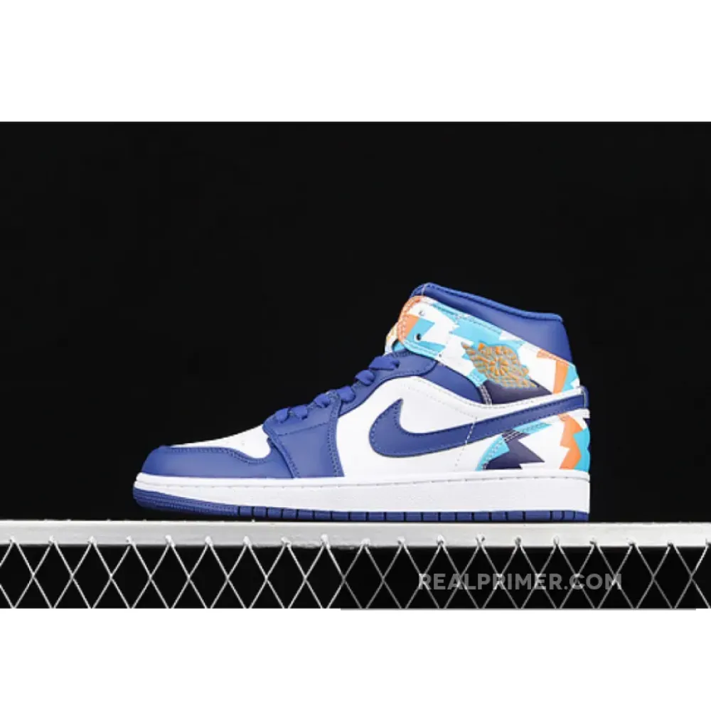 AIR JORDAN 1 MID GS GEOMETRIC PINT WHITE/WHITE/CONCORD/CHLORINE BLUE 555112-105