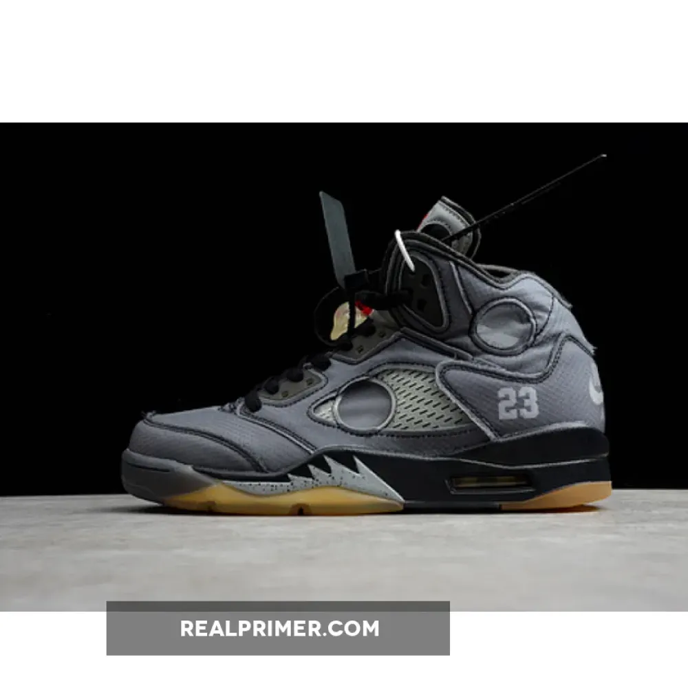 CJ AIR JORDAN 5 RETRO SP X OW BLACK/MUSLIN-FIRE RED CT8480-001