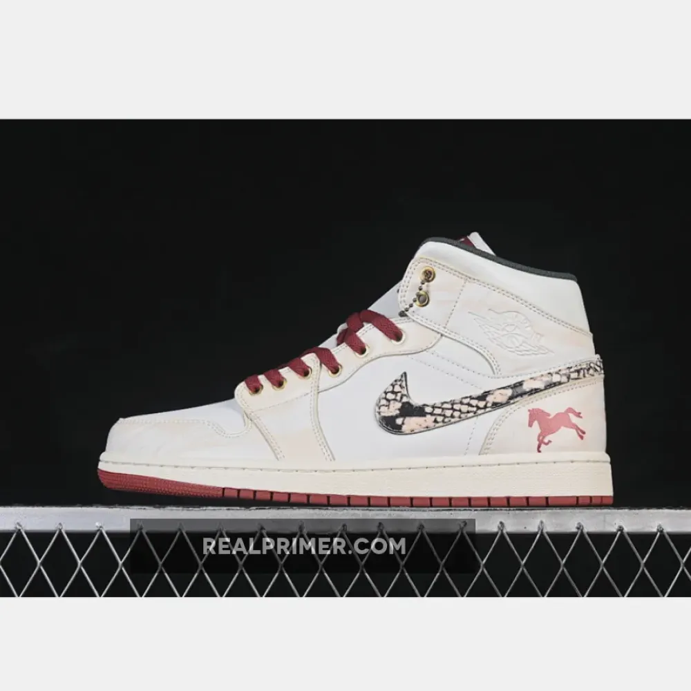 AIR JORDAN 1 MID AJ1 CASUAL SNEAKERS WINE RED/WHITE DQ8426-105