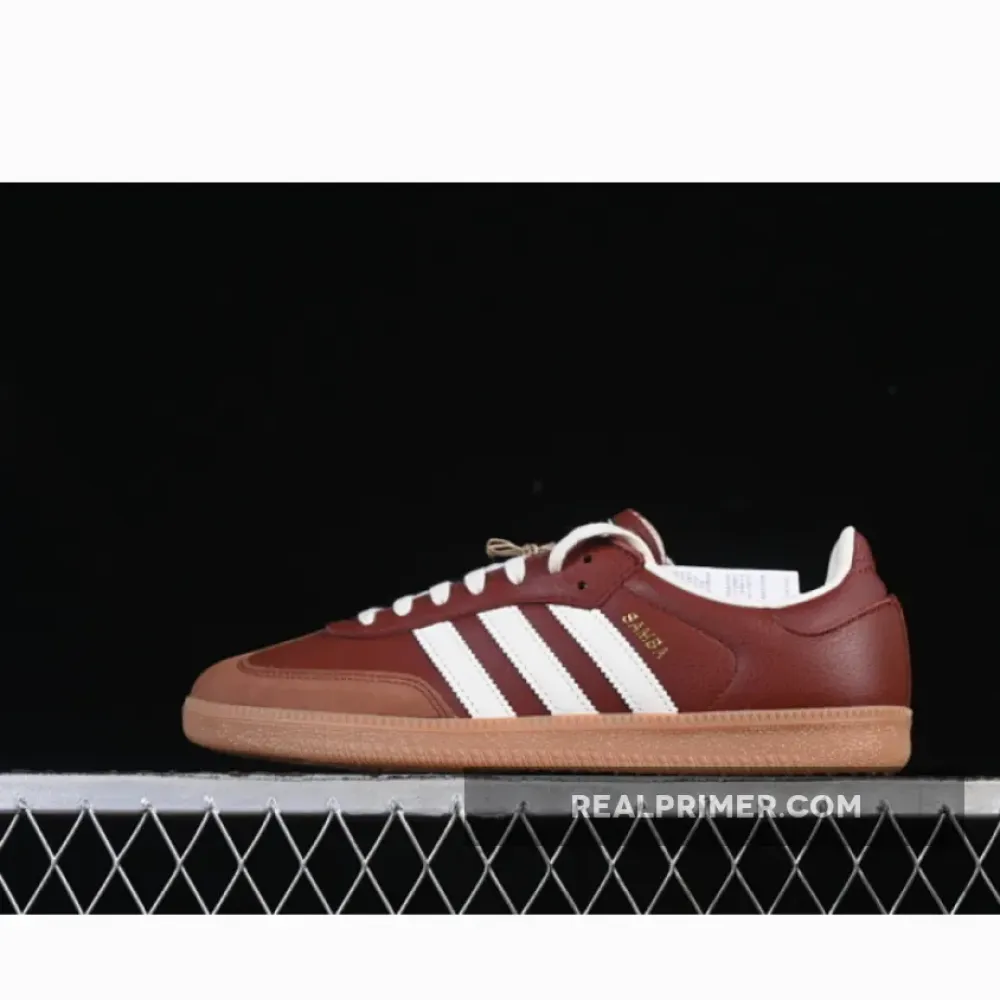 SAMBA OG CLOVER CASUAL BOARD SHOES KHAKI/WINE RED/WHITE JR0892