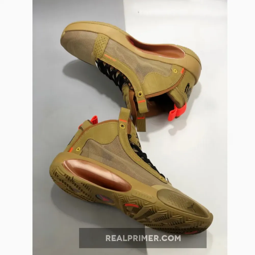 Air Jordan 34 Bayou Boys PE Brown Kelp/Bright Crimson DA1897-300