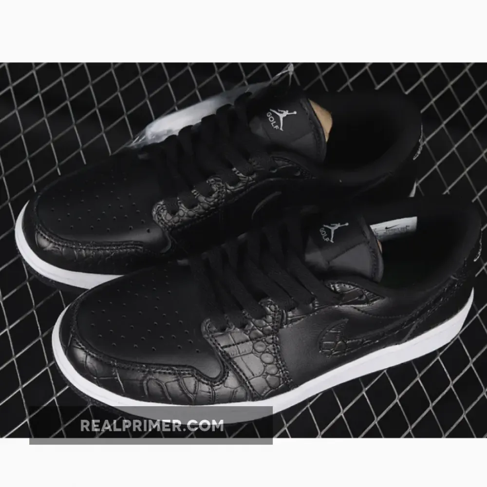 AIR JORDAN 1 LOW GOLF BLACK CROCODILE BLACK/BLACK/IRON GREY/WHITE 35.5-47.5