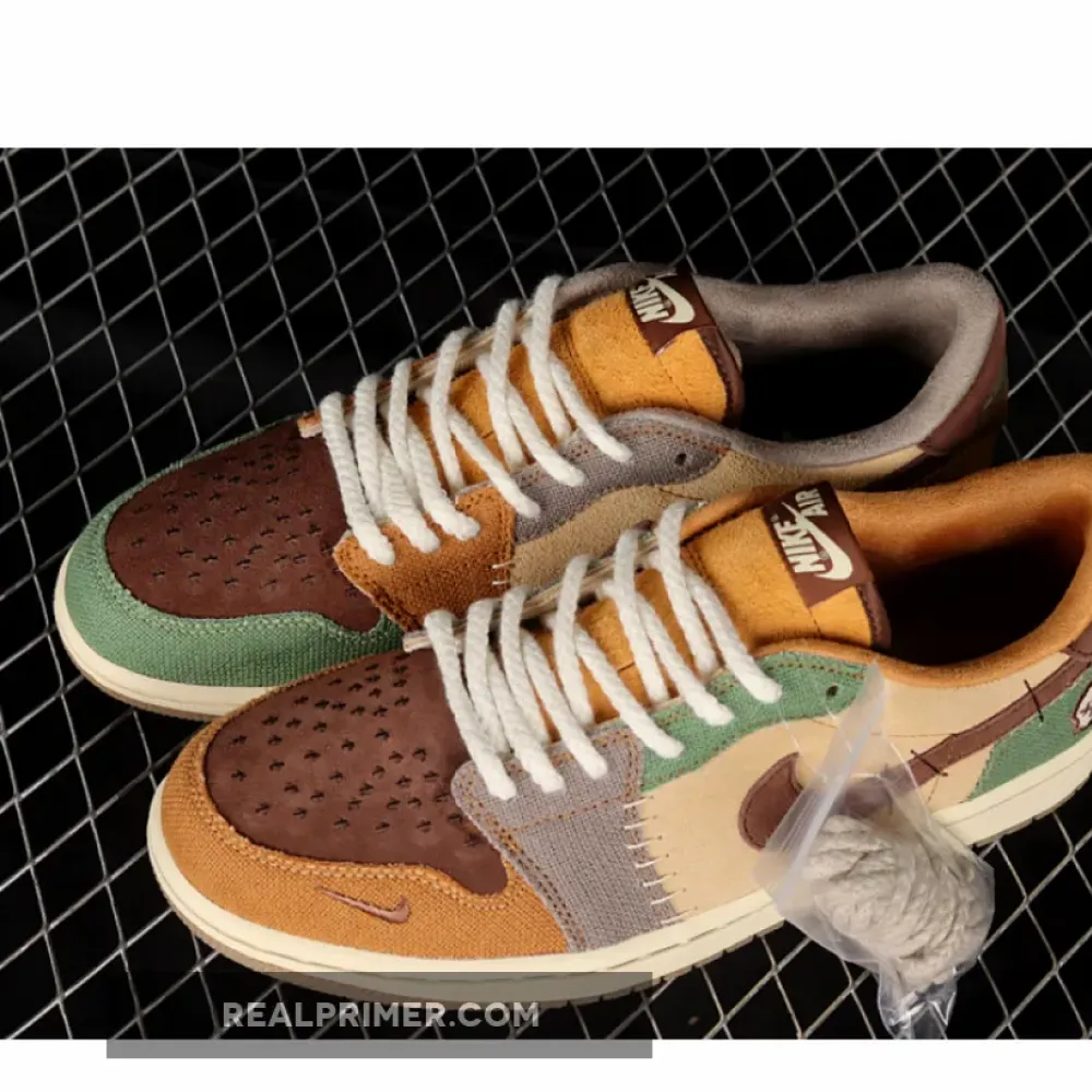 ZION WILLIAMSON AIR JORDAN 1 RETRO LOW VOODOO FLAX/MUSLIN/FAUNA BROWN/OIL GREEN DZ7292-200