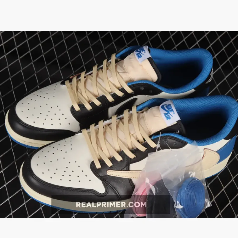 LW FRAGMENT DESIGN X TRAVIS SCOTT X AIR JORDAN 1 RETRO LOW BEIGE/BLACK/BLUE DM7866-140