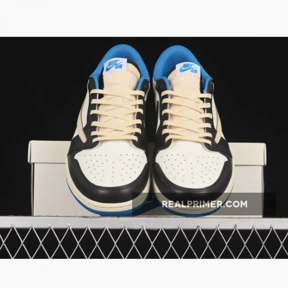 LW FRAGMENT DESIGN X TRAVIS SCOTT X AIR JORDAN 1 RETRO LOW BEIGE/BLACK/BLUE DM7866-140