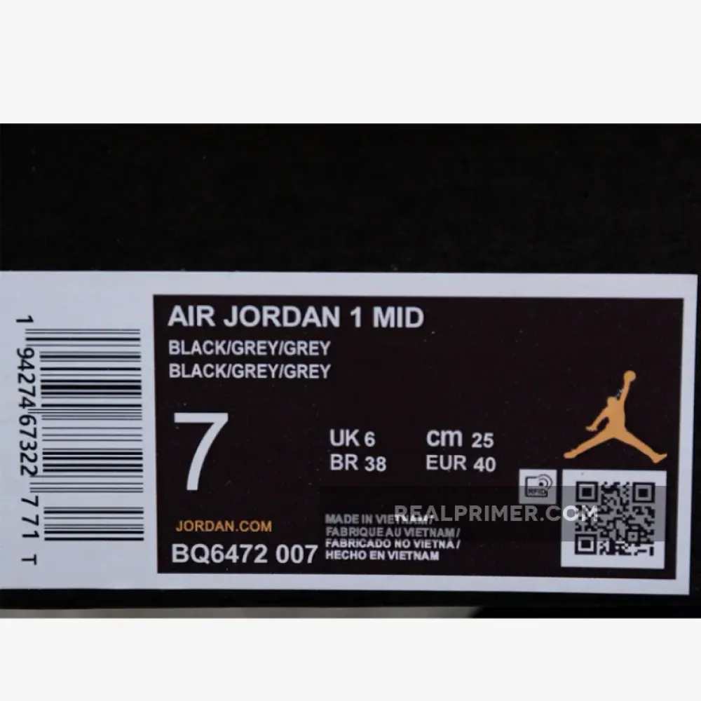 AIR JORDAN 1 MID BLACK/BLACK/GREY BQ6472-007