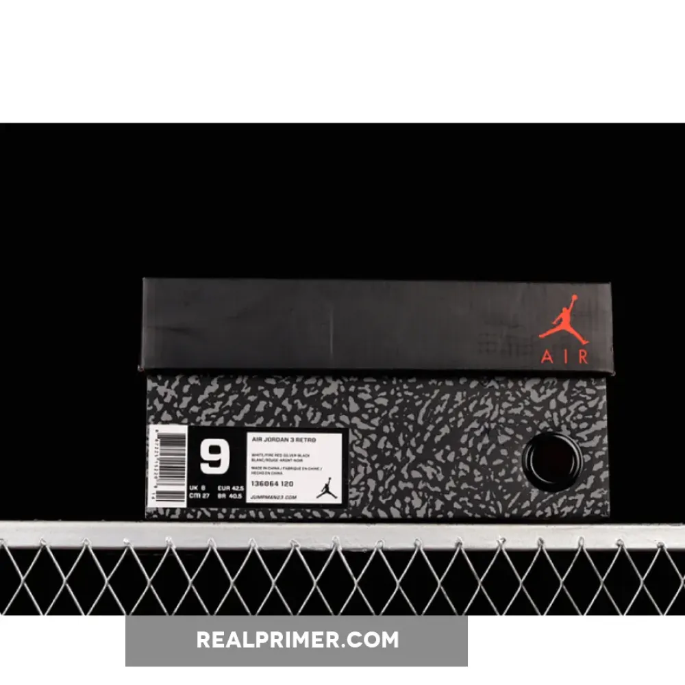 AIR JORDAN 3 RETRO WHITE/FIRE RED-NEUTRAL GREY-BLACK 136064-120