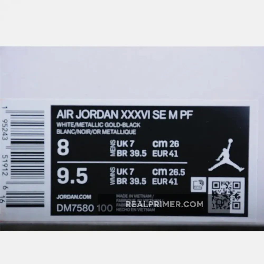 AIR JORDAN 36 SE PF GLORY WHITE/BLACK/GAME ROYAL/METALLIC GOLD DM7580-100