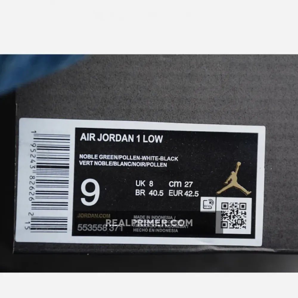 GZ AIR JORDAN 1 LOW GREEN TOE NOBLE GREEN/POLLEN/WHITE/BLACK 553558-371