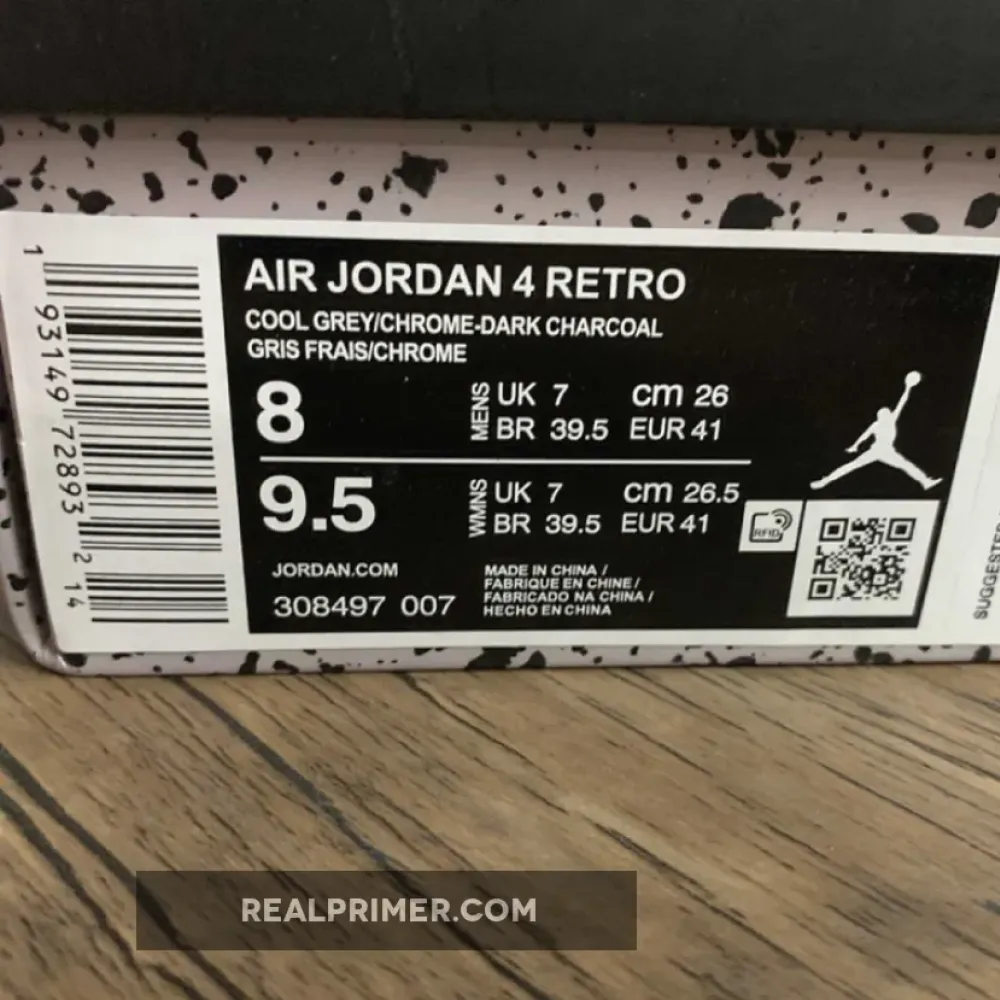 AIR JORDAN 4 RETRO 2019 COOL GREY/CHROME-DARK CHARCOAL 308497-007