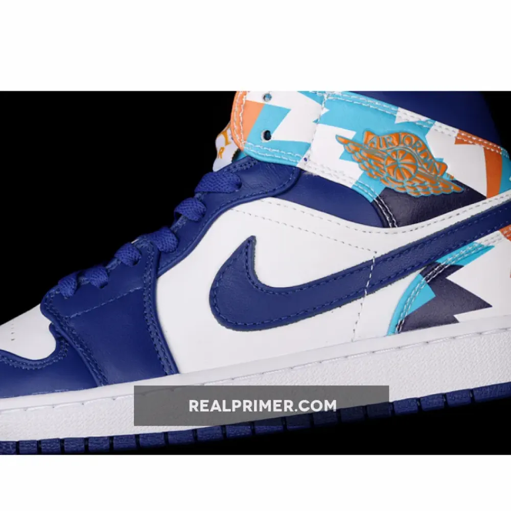 AIR JORDAN 1 MID GS GEOMETRIC PINT WHITE/WHITE/CONCORD/CHLORINE BLUE 555112-105
