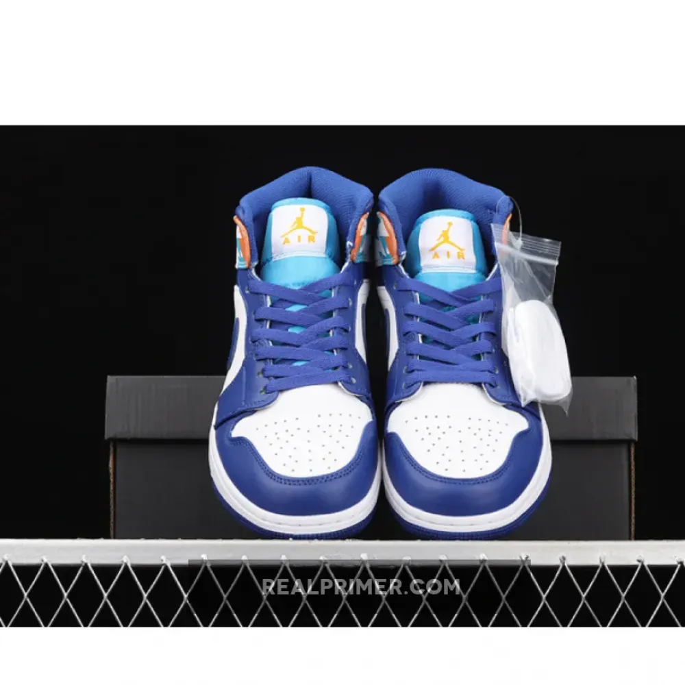 AIR JORDAN 1 MID GS GEOMETRIC PINT WHITE/WHITE/CONCORD/CHLORINE BLUE 555112-105