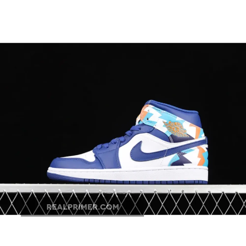 AIR JORDAN 1 MID GS GEOMETRIC PINT WHITE/WHITE/CONCORD/CHLORINE BLUE 555112-105
