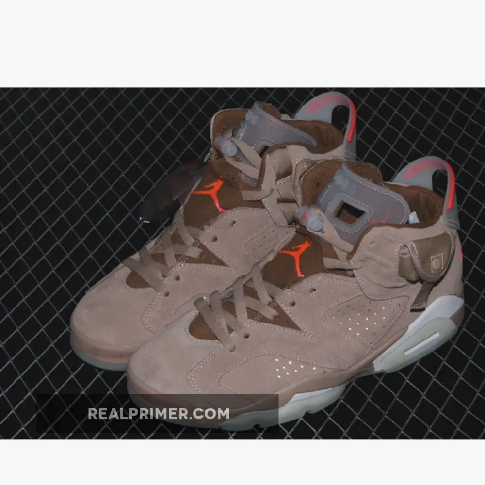 TRAVIS SCOTT X AIR JORDAN 6 RETRO BRITISH KHAKI/SAIL/BRIGHT CRIMSON DH0690-200