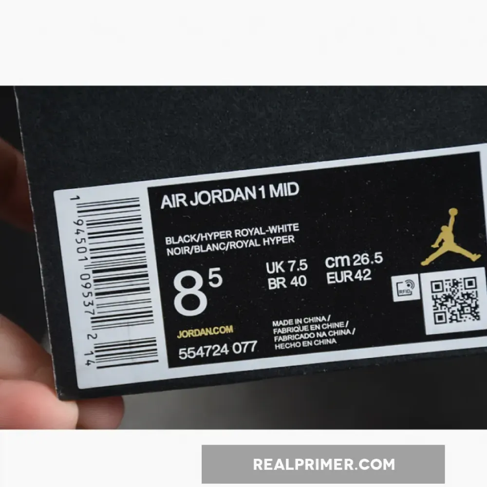 CJ AIR JORDAN 1 MID GAME ROYAL BLACK/METALLIC PLATINUM-GAME ROYAL 554724-007