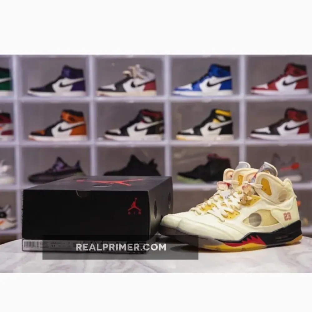 H12 OW X AIR JORDAN 5 SP SAIL/FIRE RED/MUSLIN/BLACK DH8565-100