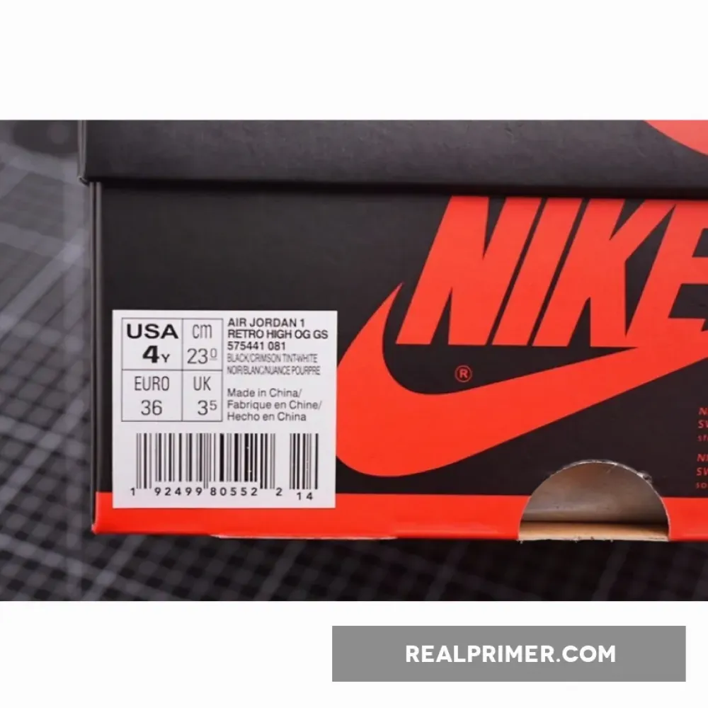 AIR JORDAN 1 RETRO HIGH GS BLACK/CRIMSON TINT-WHITE 575441-081