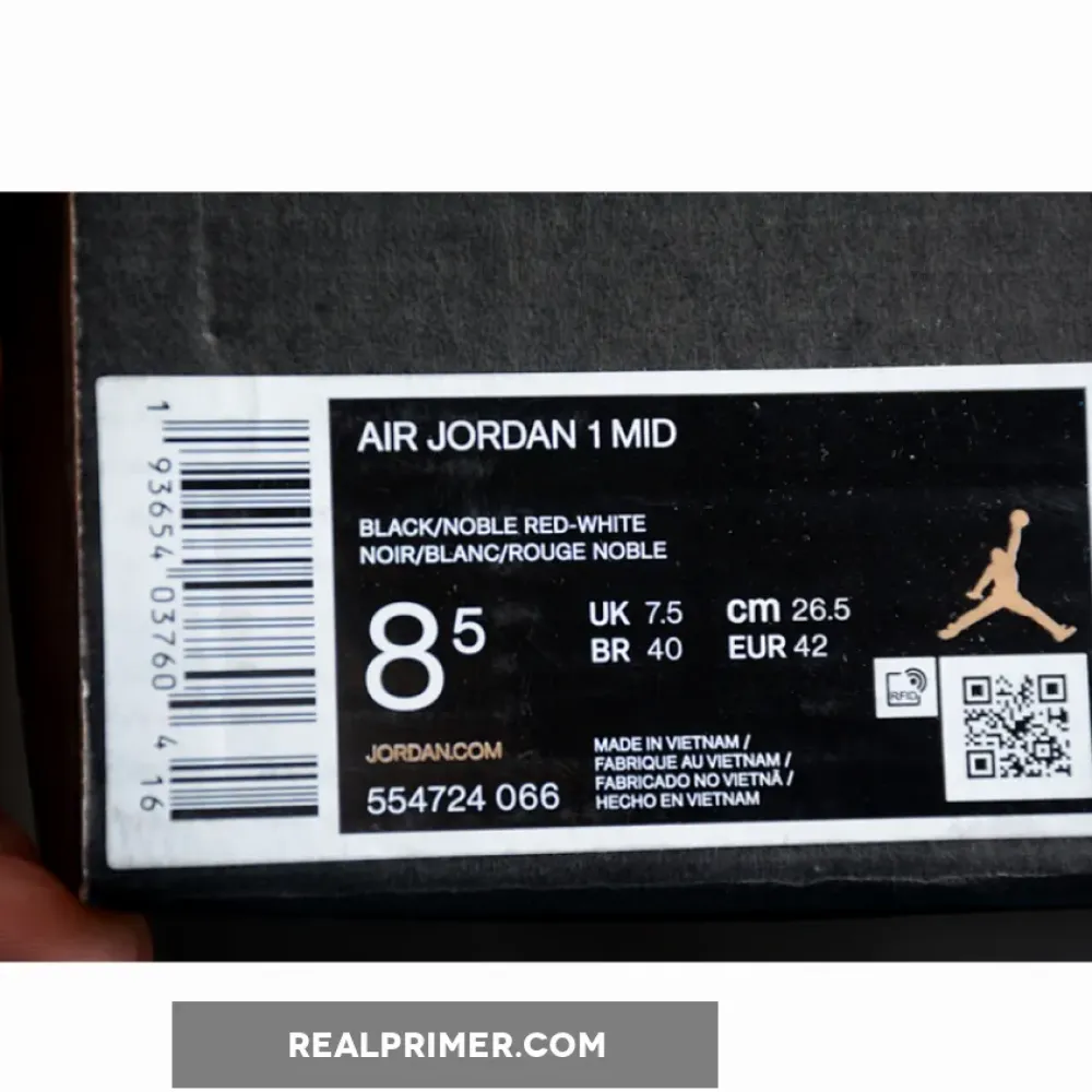 AIR JORDAN 1 MID BRED TOE BLACK/RED/WHITE 554724-066