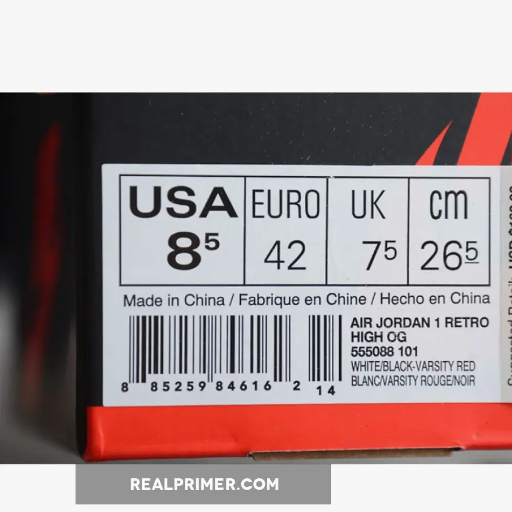 CJ AIR JORDAN 1 RETRO HIGH OG CHICAGO WHITE/BLACK-VARSITY RED 555088-101