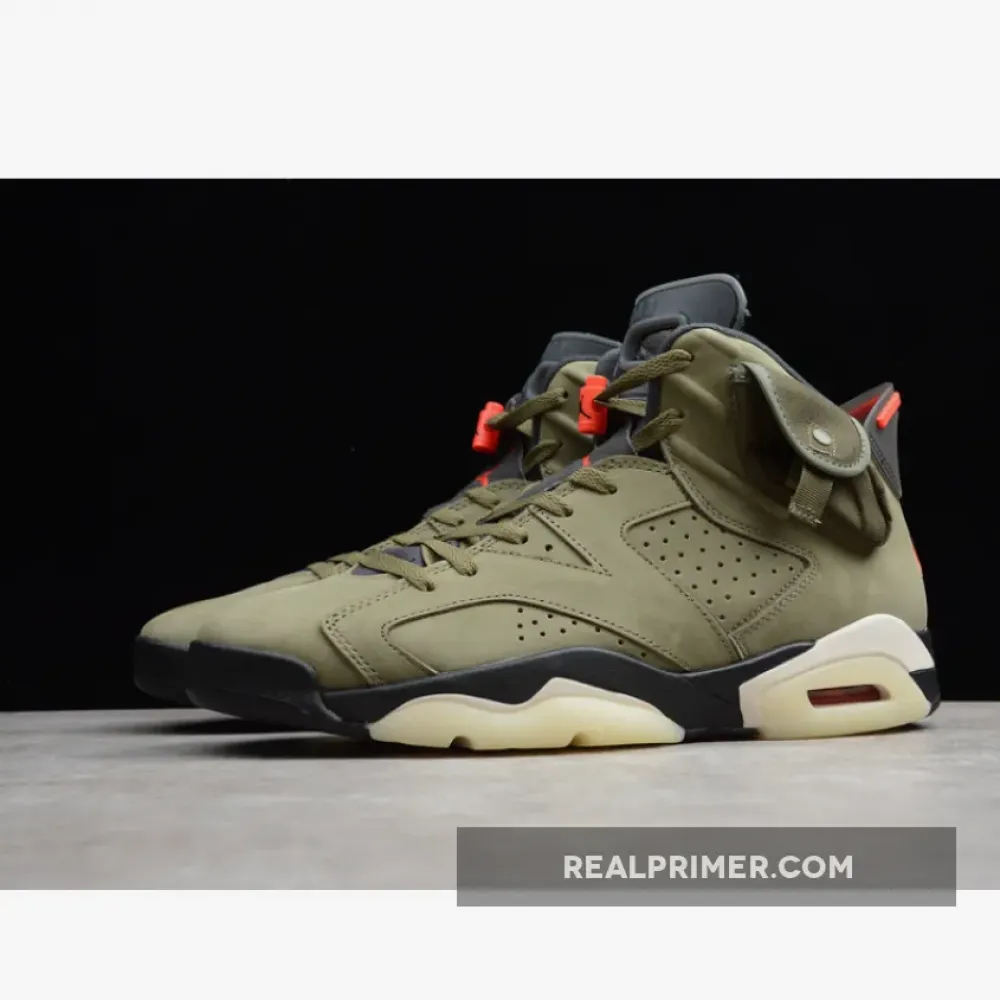 CJ TRAVIS SCOTT X AIR JORDAN 6 MEDIUM OLIVE/BLACK/RED CN1084-200