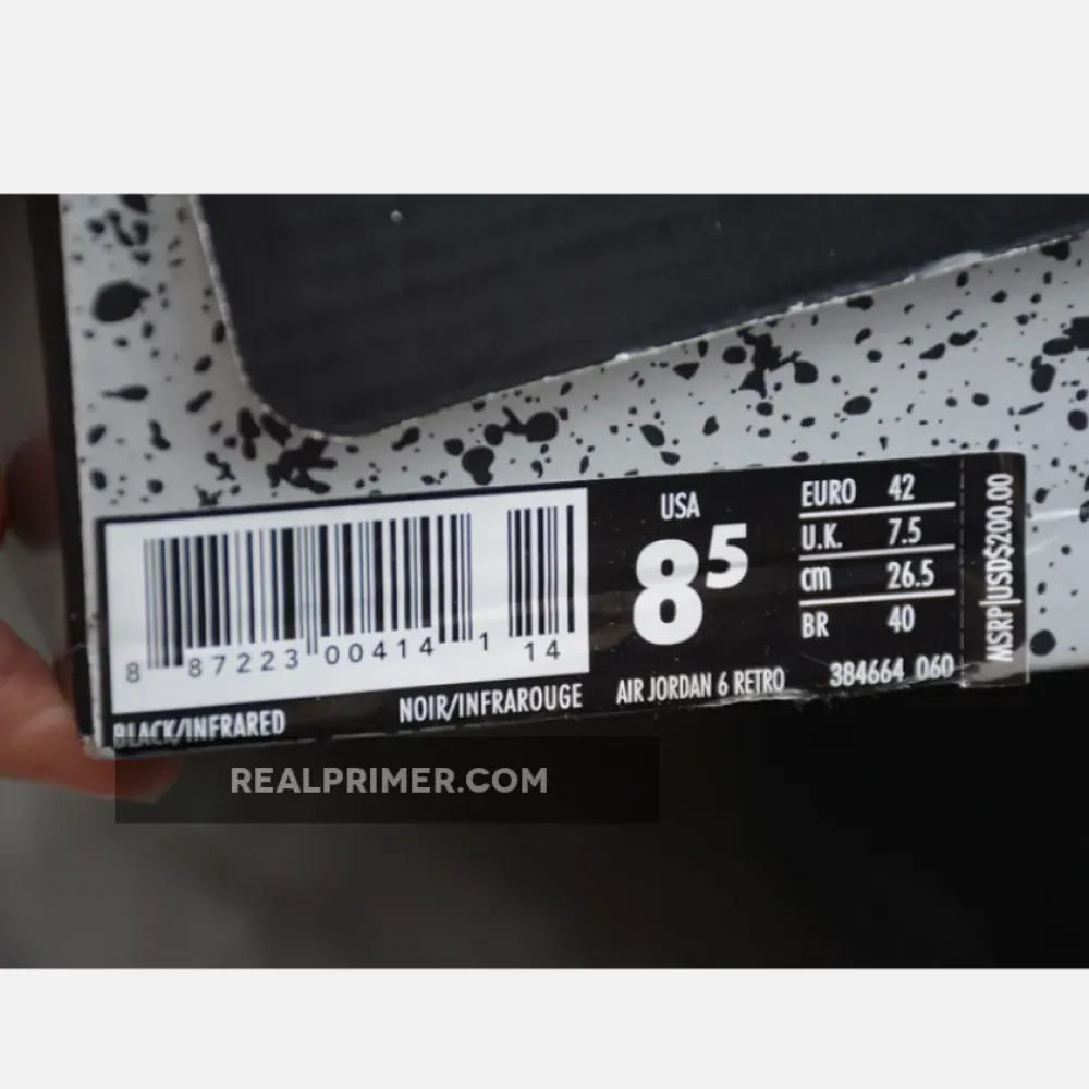 ST AIR JORDAN 6 RETRO BLACK/INFRARED-2019 RELEASE OG00208