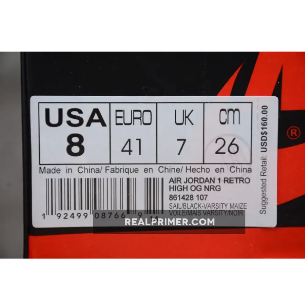 ST JORDAN 1 RETRO HIGH NOT FOR RESALE SAIL/BLACK/VARSITY MAIZE 861428-107