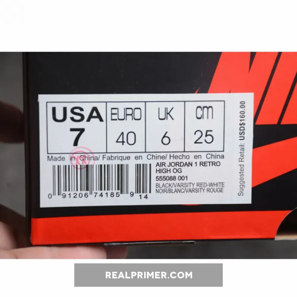 ST AIR JORDAN 1 RETRO HIGH OG BANNED BLACK/VARSITY RED OGHP00270