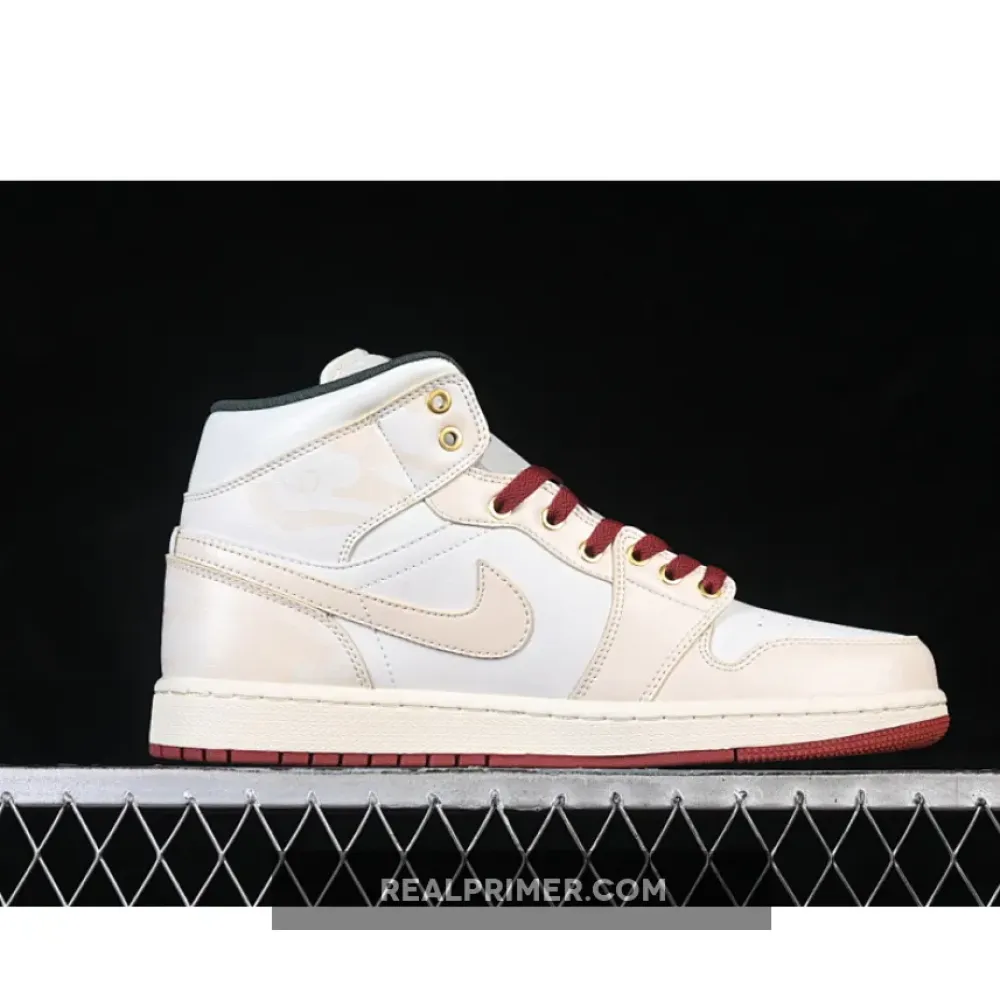 AIR JORDAN 1 MID AJ1 CASUAL SNEAKERS WINE RED/WHITE DQ8426-105