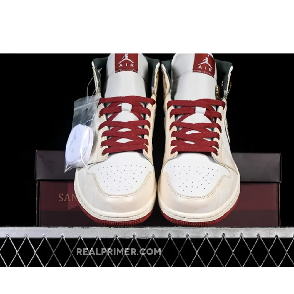 AIR JORDAN 1 MID AJ1 CASUAL SNEAKERS WINE RED/WHITE DQ8426-105