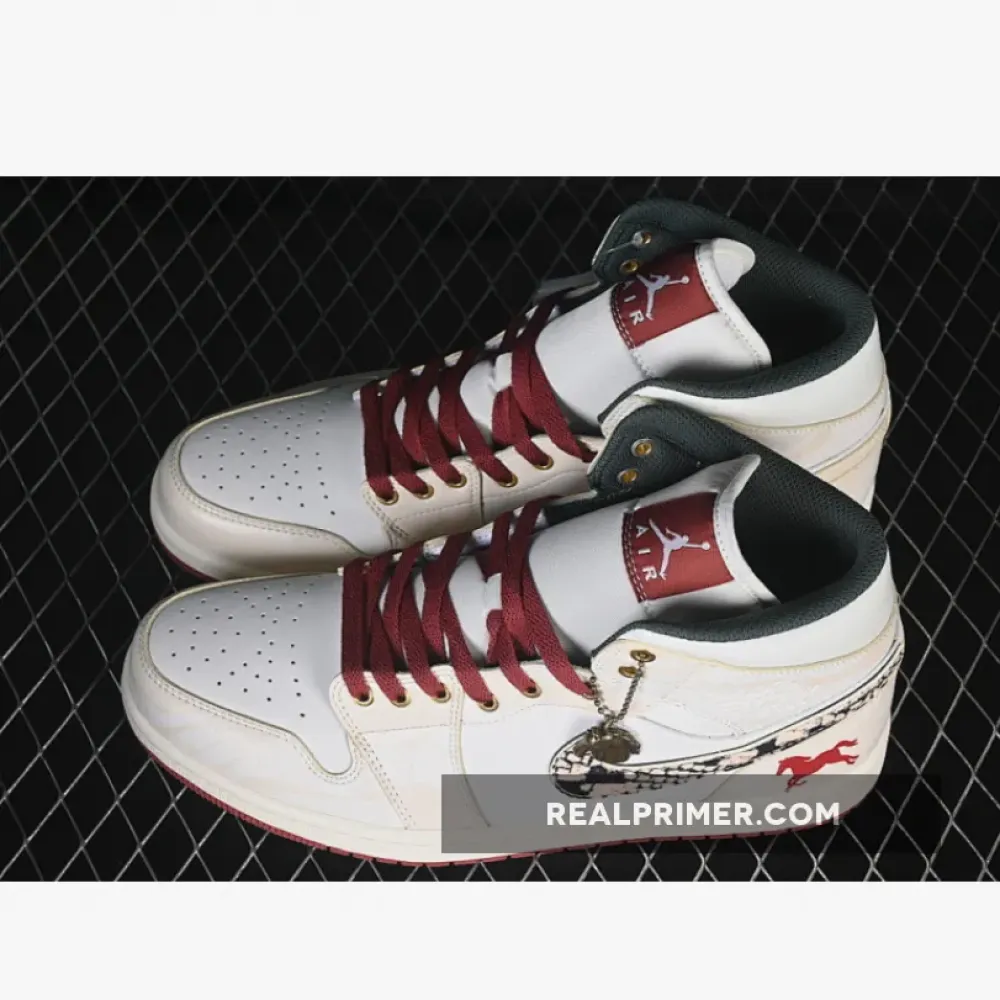 AIR JORDAN 1 MID AJ1 CASUAL SNEAKERS WINE RED/WHITE DQ8426-105