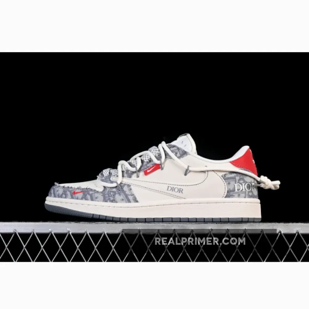 TRAVIS SCOTT X FRAGMENT DESIGN X AIR JORDAN 1 LOW OG SP WHITE/GREY/RED HT5088-602