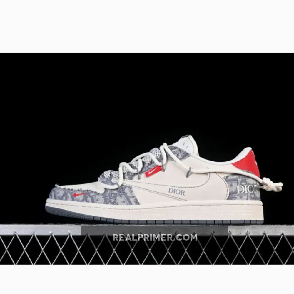 TRAVIS SCOTT X FRAGMENT DESIGN X AIR JORDAN 1 LOW OG SP WHITE/GREY/RED HT5088-602